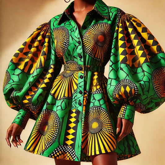 Ankara Flared Shirt Dress