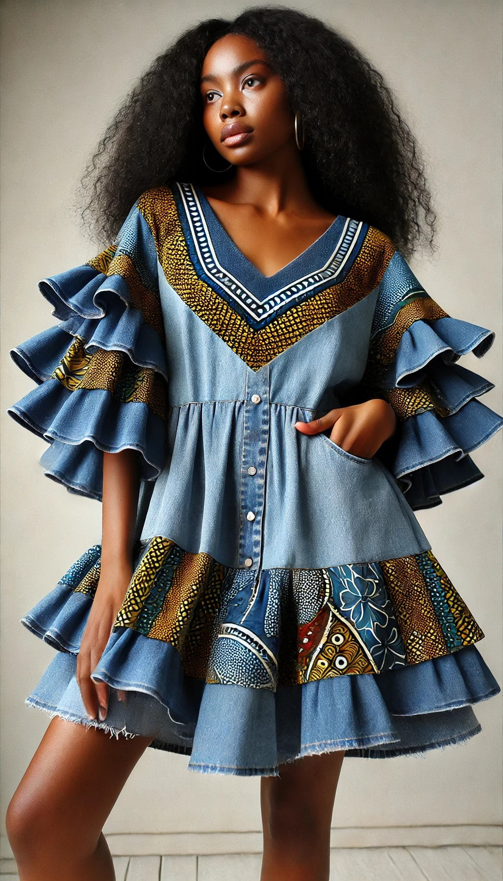 Denim and Ankara combo Dress