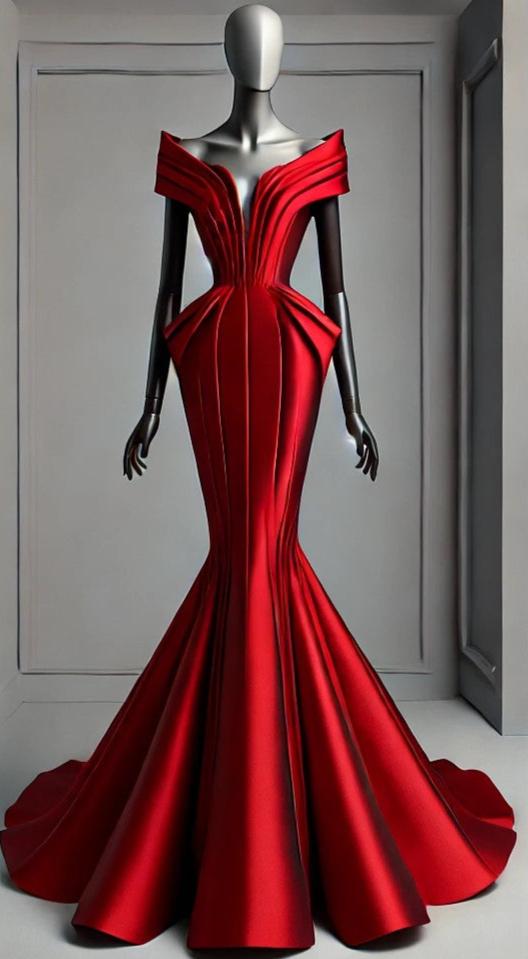 Luxury Red Mikado Silk Dinner Dress