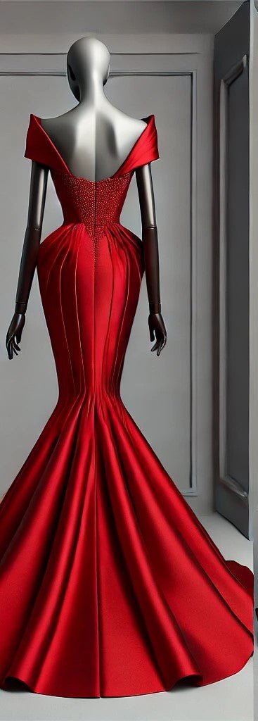 Luxury Red Mikado Silk Dinner Dress