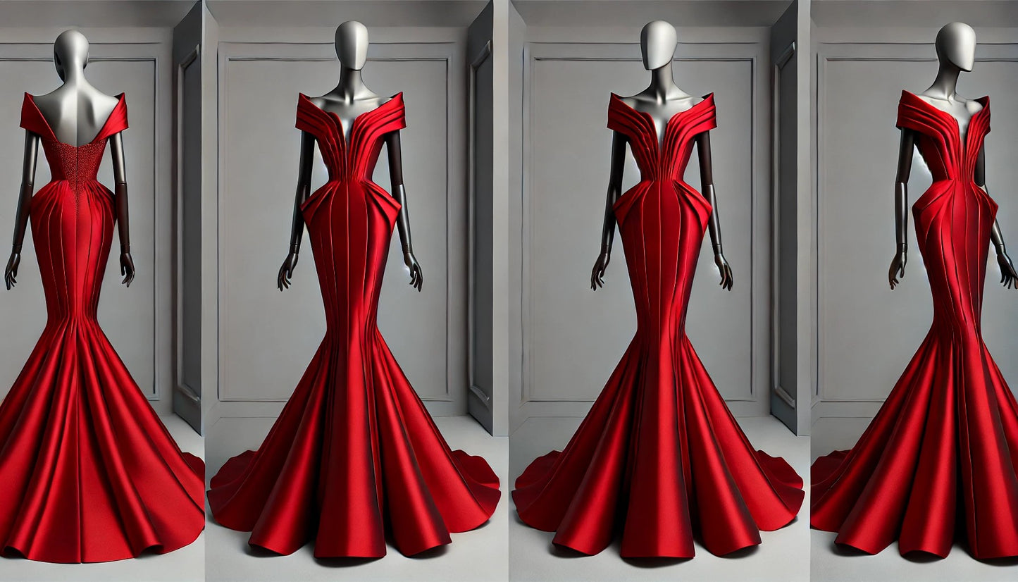 Luxury Red Mikado Silk Dinner Dress